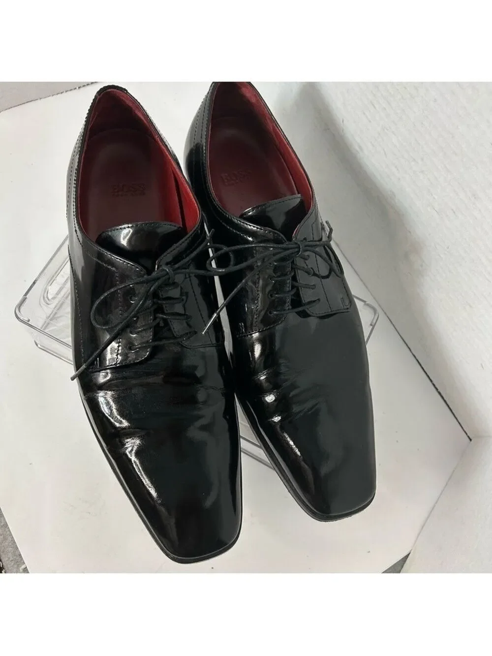 Hugo Boss Men’s Dress Shoes 9.5 Patent Leather Black Lace Up Tuxedo Black Tie